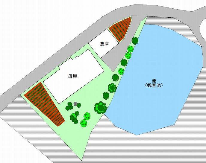 滋賀県甲賀市甲南町磯尾平屋古民家の敷地見取り図